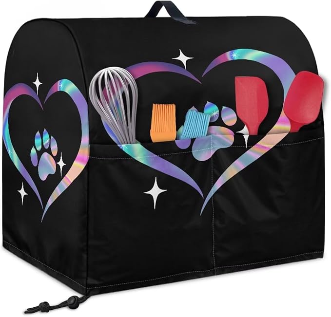 Dog Paw Heart Print Mixer Cover Stand Mixer Dust Proof Covers with Handle and Front Pockets Kitchen Aid Mixer Cover for 4.5-5 Qt Mixer,Kitchen Coffee Maker Toaster Machine Dust Cover