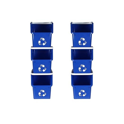 6 Gallon Stackable Recycling Bins for Homes, Garages, Offices Made of 100% Recycled Plastic - (Blue, 6 Pack)