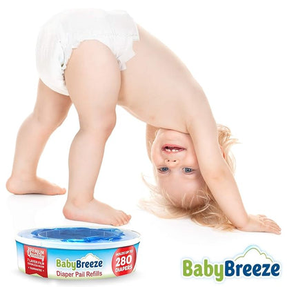 BabyBreeze Diaper Pail Refill Bags Compatible with Playtex Diaper Genie Pails Odor Absorbing Diaper Disposal Trash Bags - 840 Count (3-Pack)