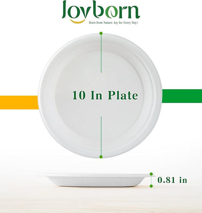 100% Compostable Paper Plates, 10 Inch, 125 Count, Biodegradable Bagasse Plates, Heavy Duty Disposable Plates Bulk for Party | Microwave-Safe | Soak-Resistant, Cut Resistant