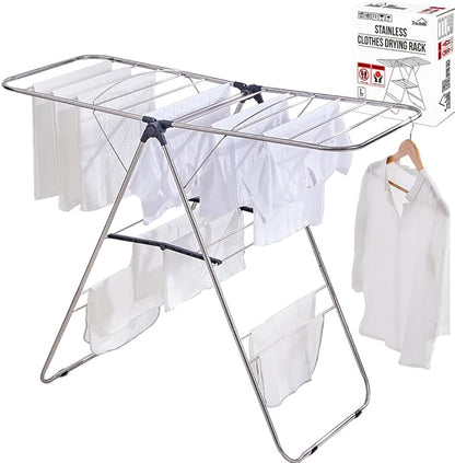 TRES BELLE 25NEW Stainless Steel Clothes Drying Rack(L)–Foldable,Lightweight,Anti-Slip Elastic Rods,Made in Korea,Indoor & Outdoor Use,Rust-Resistant,Towels Drying,Underwear,Baby Clothes–L Sizes