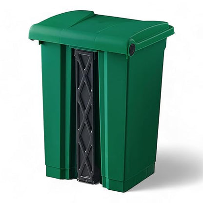 PRO&Family Step-On Trash Can with Lid, Plastic Waste Bin, Foot Pedal Operation (Green, 12 Gallon)