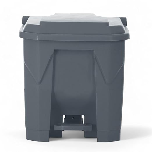 PRO&Family Step-On Trash Can with Lid, Plastic Waste Bin, Foot Pedal Operation (Gray, 8 Gallon)