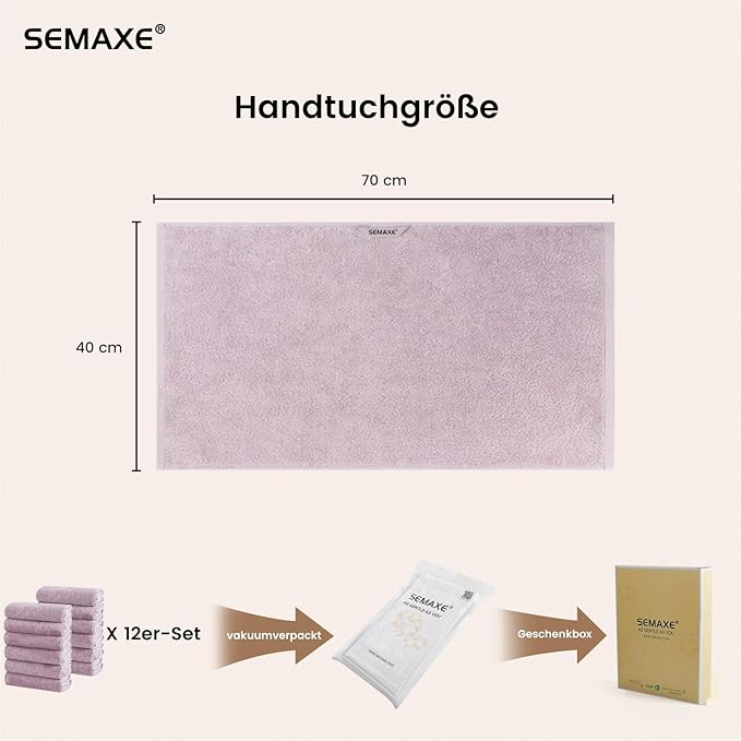 SEMAXE 12 Pack Hand Towels for Bathroom, 100% Cotton Towels with Hanging Loops, Soft and Highly Absorbent, Hand Towel Set for Gym, Shower, Hotel, Spa and Kitchen, Purple