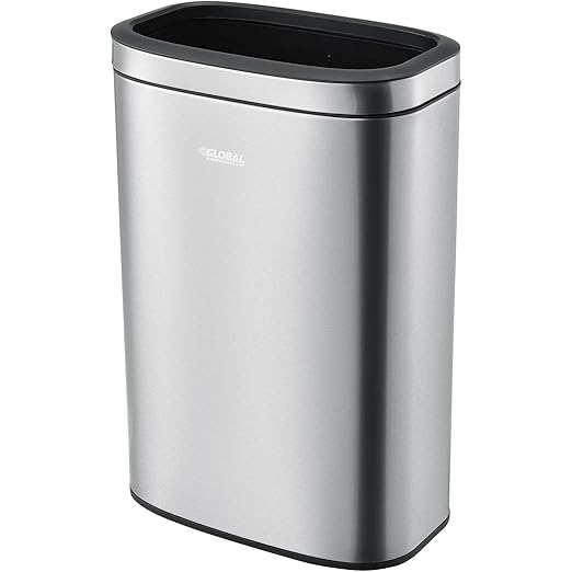 Global Industrial 10-1/2 Gallon Stainless Steel Slim Open Top Receptacle