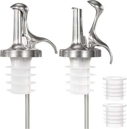 3-in-1 Liquor Bottle Pourers with Speed Spouts, Automatic Sealing Spout with Built-in Caps - Dishwasher Safe, Alcohol Speed Spouts - 2PCs with 2 Adapters (Glossy version)