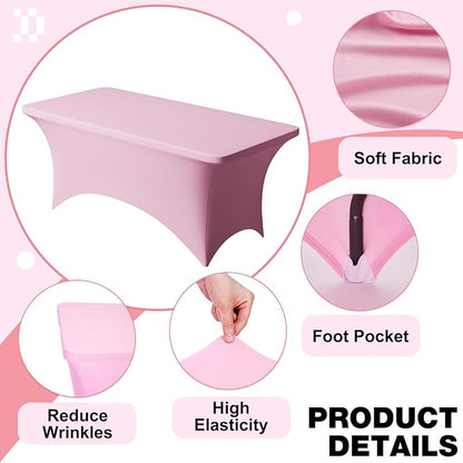 Trlyc 1 Pack 6FT Spandex Table Cloth - 72 x 30 Inch Rectangular Stretch Tablecloth, Wrinkle Resistant Scretch Table Cover for Wedding, Party, Banquet, Picnic, Outdoor Decoration (1Pcs,Pink)