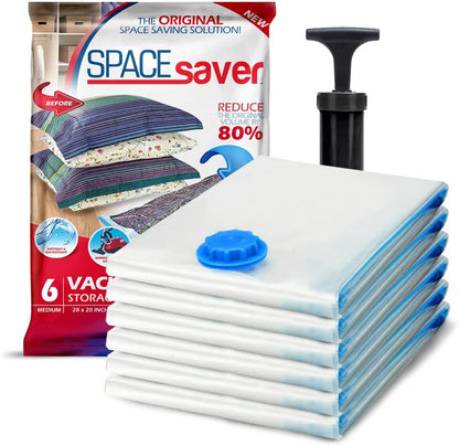 6 Pack Medium Vacuum Storage Bags for Comforters, Blankets & Clothes –Vacuum Sealed Compression Bags with Hand Pump – Space Saver Storage Bags for Bedding, Moving, Travel & Organization