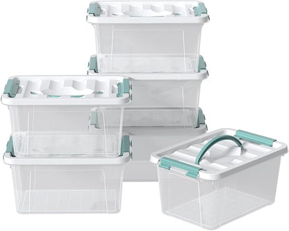Zopnny 7 Quart Small Clear Storage Latch Box with Lid, Plastic Stackable Storage Bin, 6 Pack
