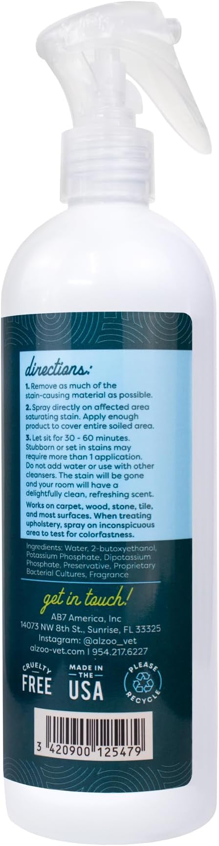 ALZOO Stain & Odor Remover, Quickly Lifts & Dissolves Pet Stains & Helps Eliminate Odors, 100% Plant-Based Active Ingredients, Lavender Vanilla Scent, 16 Fl. Oz Spray Bottle
