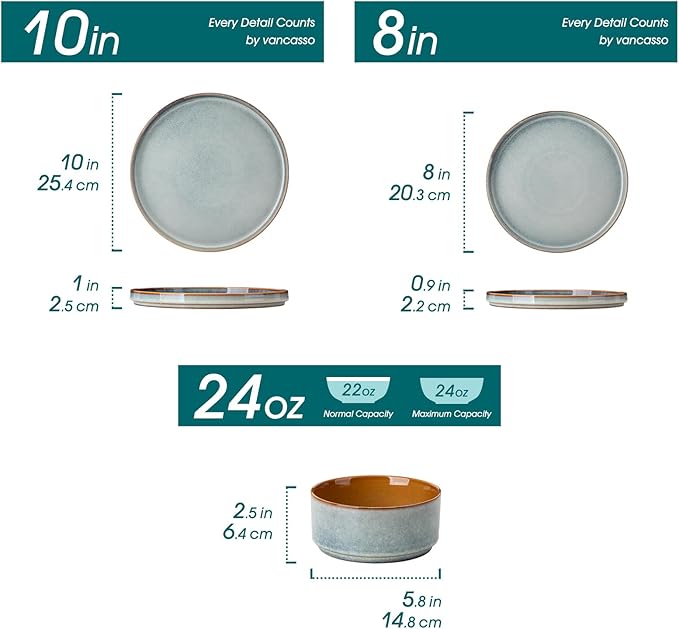 vancasso ONION Ceramic Plates and Bowls Sets, 18 Pieces Light Blue Dinnerware