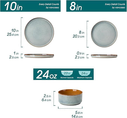 vancasso ONION Ceramic Plates and Bowls Sets, 18 Pieces Light Blue Dinnerware
