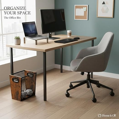 Piskyet Rustic Office Trash Can for Near Desk,7 Gallon Unique Wood Bedroom Garbage Can,Vintage Wastebasket with Handle, Decorative Trash Can for Home Office,2pack 12.2"L x 9.6"W x 14.9"H,Rustic Brown