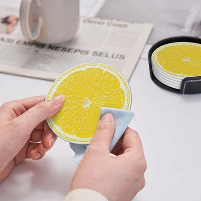 6 Pack Yellow Lemon Coaster for Drinks