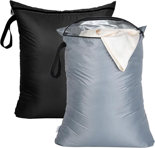 OTraki 2PCS Large Wet Bag 20x24 inch Waterproof Bag for Swimsuit Reusable Wet Dry Bag With Portable Handle & Zipper Wet Clothes Storage Gym Bag for Travel Gym Beach Pool Black & Grey