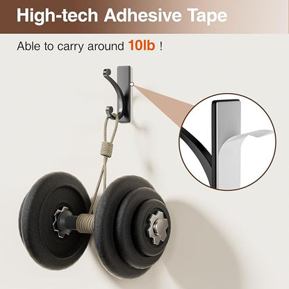 14-Pack Adhesive Wall Hook for Towel/Coat - Extra Sticky 10LB Stainless, Stick on Hanger for Bath or Shower, Matt Black