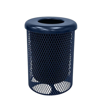 COATEDOUTDOORFURNITURE RFT-TXTDBL Heavy Duty 32 Gallon Round Trash Receptacle, Liner Included, Textured Dark Blue with Flat Top, Made in America