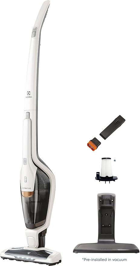 Electrolux Ergorapido Cordless 2-in-1 Vacuum Cleaner with High Suction Power and 180° EasySteer Mobility, 48-Minute Run Time, 2 Power Modes, Satin White