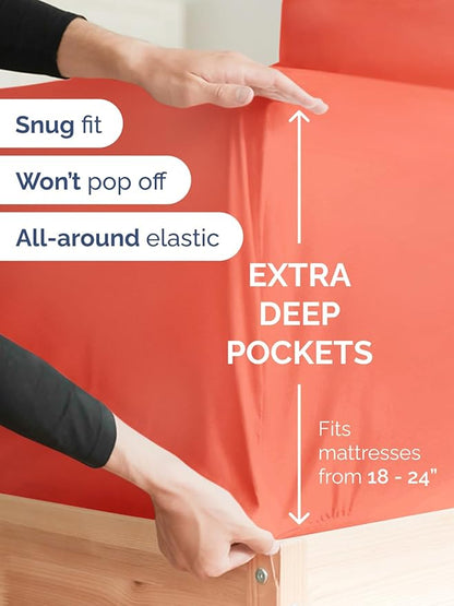 Extra Deep Pocket Twin XL Sheets - 3 Piece Breathable & Cooling Bed Sheets - Hotel Luxury Bed Sheet Set - Soft, Wrinkle Free & Comfy - Easily Fits Extra Deep Mattresses - Deep Pocket Coral Sheets Set