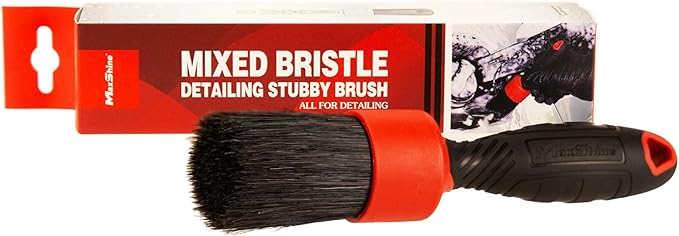 Maxshine Stubby Boar Hair Detailing Brush - Premium Detail Brush with 100% Natural Boar Hair Mixed Fiber for Auto Detailing, Wheels, Engine, Interior, Air Vents Cleaning - Bestselling Tool - Red