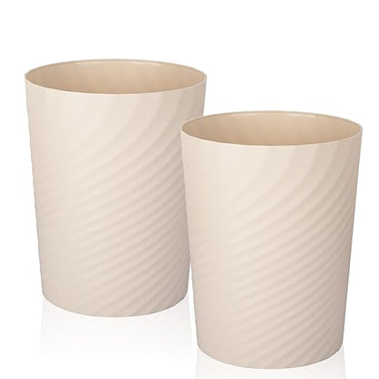 UUJOLY Plastic Small Trash Can Wastebasket, Garbage Container Basket for Bathrooms, Laundry Room, Kitchens, Offices, Kids Rooms, Dorms, (Beige, 1.8 Gallon/2 Pack)