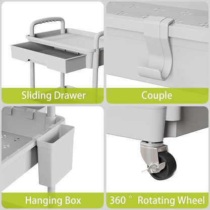 4 Tier Rolling Cart Organizer,Art Craft Diaper Bedside Snack Laundry Room Bathroom Organizer Narrow Thin Slim Rolling Trolley Utility Cart with Wheels for Kitchen,Office(Grey)