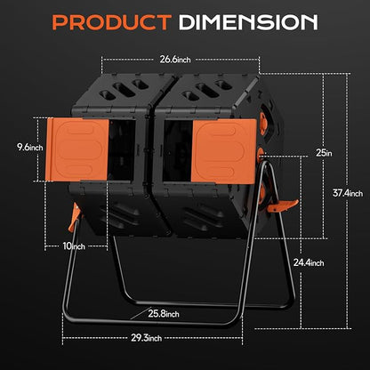 Compost Bin Outdoor 45 Gallon/170L, Fast Assemble Compost Tumbler, 360°Rotating Dual Chamber Large Composter for Outside, Garden, Backyard, and Yard
