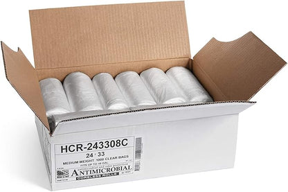 Aluf Plastics - 12-16 Gallon Clear Trash Bags - 24" x 33"- 8 Micron Equivalent High Density Value Garbage Bags for Bathroom, Office, Industrial, Commercial - (1 Pallet of 100 Cases, 10000 Bags Total)