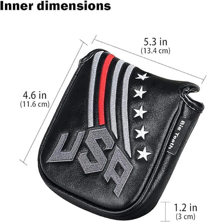 Big Teeth Golf Cover USA Stripe and Star Headcover Covers, Driver Fairway Wood Hybrid Headcovers Fits Blade Mallet Putter Iron and Woods with Magnetic Club Protector Pu Leather Golf Accessories