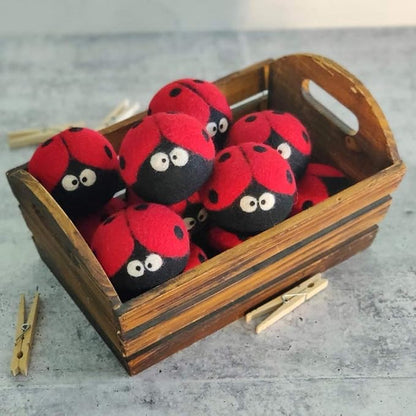 Friendsheep Wool Dryer Balls 6 Pack XL Organic Premium Reusable Cruelty Free Handmade Fair Trade No Lint Fabric Softener Ladybugs - Laundrybugs