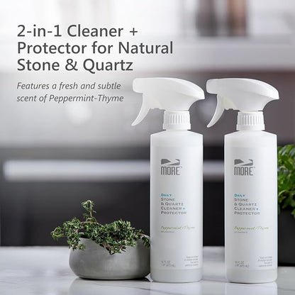 MORE Stone & Quartz Cleaner + Protector - Water Based Formula for Natural Stone and Quartz Surfaces (Pint 16 oz - Twin Pack)