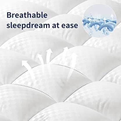 King Mattress Topper Extra Thick Pillowtop Cooling Mattress Topper Plush Mattress Pad Cover Protector with 8-21 Inch Deep Pocket 3D Snow Down Alternative Fill