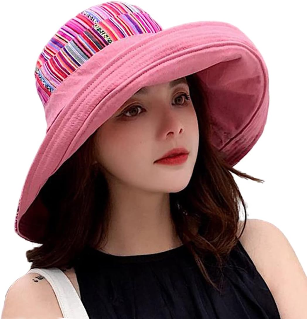 Women Wide Brim Sun Hats Metal Wired Edge Summer UV Protection Beach Fishing Hat for Hiking Garden Travel Chin Strap