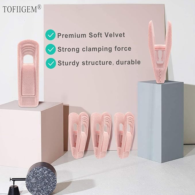 Light Pink Velvet Hangers Clips 20 PCS, Non-Slip Velvet Clip for Pant Skirt Velvet Hangers, Strong Flocking Hangers Clips