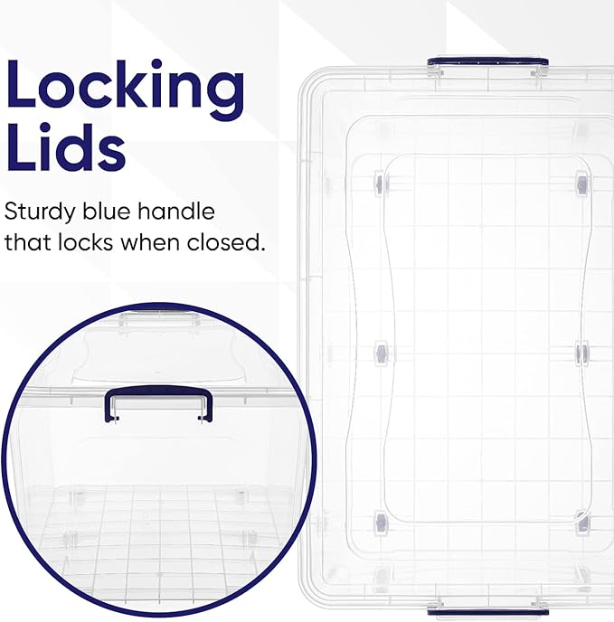 Superio Clear Storage Boxes with Wheels (2 Pack), 85 Qt Heavy Duty Containers with Lids, Stackable Rolling Bins for Home, Garage, Closet Organization- Linen, Tools, Clothing, Supplies