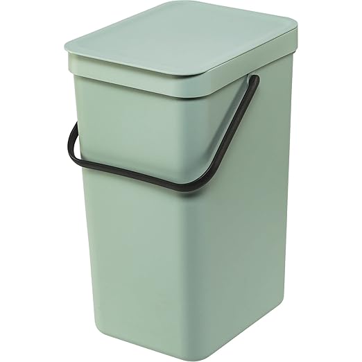 Brabantia Sort & Go Kitchen Recycling Can (4.2 Gal/Jade Green) Stackable Waste Organiser with Handle & Removable Lid, Easy Clean, Fixtures Included for Wall/Cupboard Mounting