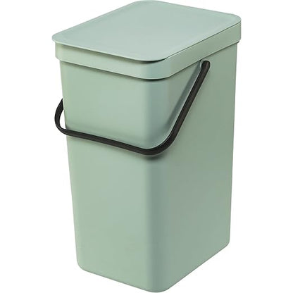 Brabantia Sort & Go Kitchen Recycling Can (4.2 Gal/Jade Green) Stackable Waste Organiser with Handle & Removable Lid, Easy Clean, Fixtures Included for Wall/Cupboard Mounting