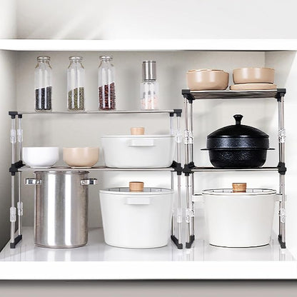 carrotez Expandable Cabinet Organizer, Set of 1 Width & Height-Adjustable Kitchen Cabinet Organizer Shelf, Stackable Kitchen Counter Shelf, 11.8~19.6 x 7.8 x 5.9~9" Black