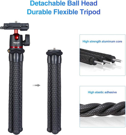 ULANZI Camera Tripod, Mini Flexible Stand w Hidden Phone Holder w Cold Shoe Mount, 1/4'' Screw f Magic Arm, Universal f iPhone 16 15 14 Pro Max XS Max X 8 Samsung Canon Nikon Sony DJ Pocket 3 Cameras