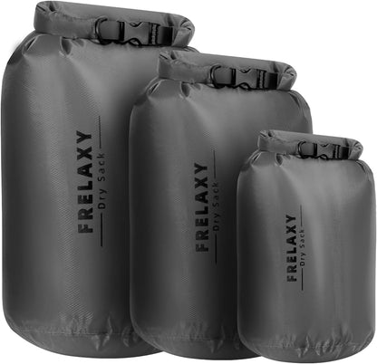Frelaxy Waterproof Dry Bag 2 Pack/3 Pack, Lightweight Portable Dry Bags, 5L & 15L & 25L Durable Dry Sack Set Keep Gear Dry for Hiking, Camping, Boating, Backpacking, Kayaking (3 Pack - Gray)