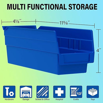 Akro-Mils 30120 Plastic Shelf Bins, Heavy Duty Storage Bins for Garage, Closet, and Drawer Organization, 12-Inch x 4-Inch x 4-Inch, Green, 24-Pack