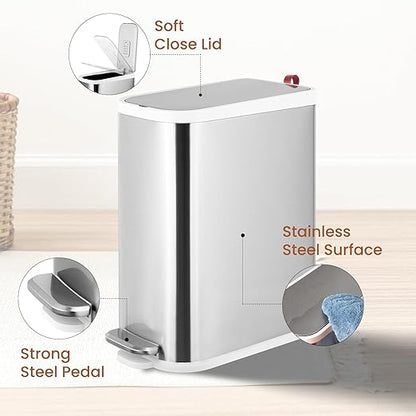 BETHEBEST 4 Gallon/15 Liter Trash Can with Soft Close Lid,Stainless Steel Garbage Can with Removable Inner Bucket,Step Pedal Trash Can for Bathroom,Bedroom,Kitchen