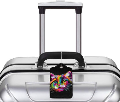 Cat Leather Luggage Tag with Stainless Steel Ring, Fun Name Id Card Cover Travel Bag Tag Set, Suitable for Travel Bag Luggage Women Men 4 PCS