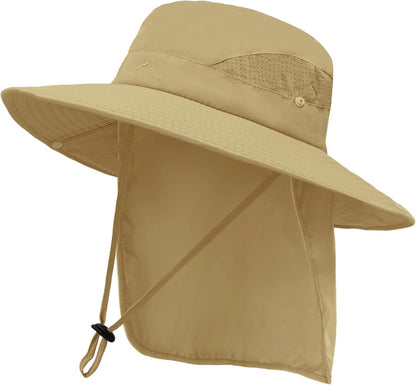 ZOORON Sun Hat for Men Women Fishing Hat with Neck Flap Wide Brim Bucket Hat UV Protection for Beach Camping Hiking