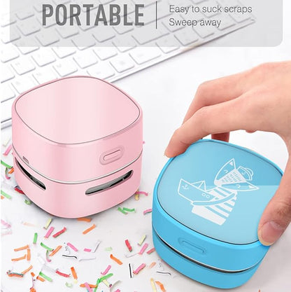 ODISTAR Desktop Vacuum Cleaner, Mini Table dust Sweeper Energy Saving,High Endurance up to 400 mins,360º Rotatable Design for Keyboard/Home/School/Office (Pink Charging)