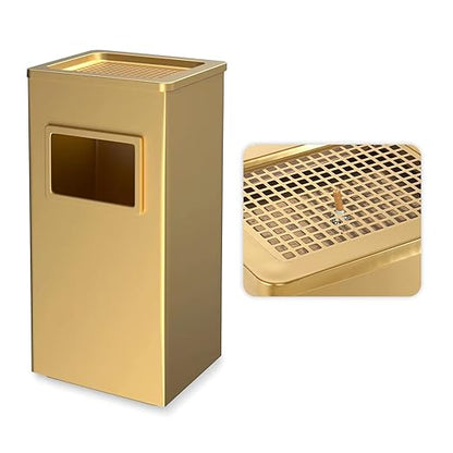BEAMNOVA Trash Can Indoor Outdoor Black Stainless Steel Commercial Garbage Can Industrial Garbage Enclosure Inside Cabinet with Lid Waste Container, Gold Color, 12.2 * 9.8 * 24 in