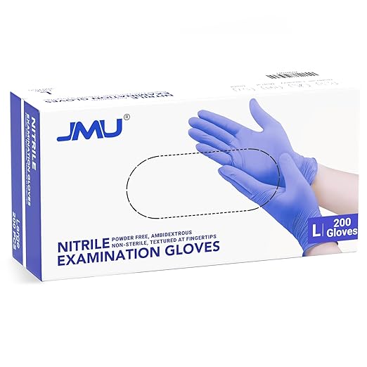 JMU 200 Pcs Nitrile Gloves Large, Disposable Nitrile Exam Gloves Latex Free Powder-Free, 3.5 Mil, Violet Blue