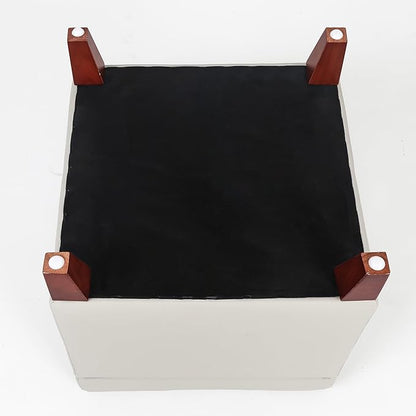 Adeco 18" PU Storage Ottoman, Upholstered Square Faux Leather Foot Rest - Flip Top Footstool with Sturdy Wood Legs, Small Cube Coffee Table Extra Seat for Living Room, Bedroom, Elephant Grey