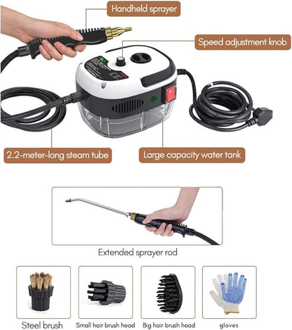Decdeal Steam Cleaner - 2500W High Temperature Pressurized Handheld Steam Cleaning Machine with Brush Heads and Gloves, for Car Floors Kitchen Furniture Bathroom Windows