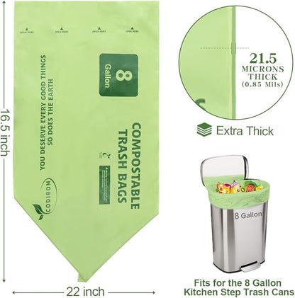 100% Compostable Trash Bags, 8 Gallon, 30 Liter, 0.85 Mils, 70 Count Large Kitchen Food Scrap Compost Bags for Kitchen Step Trash Cans with Europe EN13432 Certified